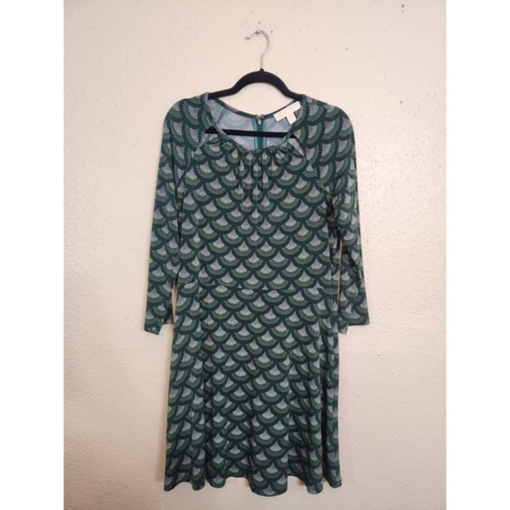 Michael Kors Womens Green Geometric 3/4 Sleeve Fit & Flare Mini Dress Size Large